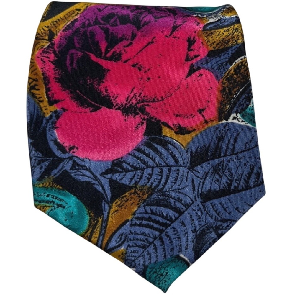 Vintage Strathmore Richman Silk Tie Bold Rose Floral Baroque Maximalist - Picture 3 of 7